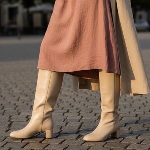 Ann Taylor Tan Knee-High Block Heel Boots